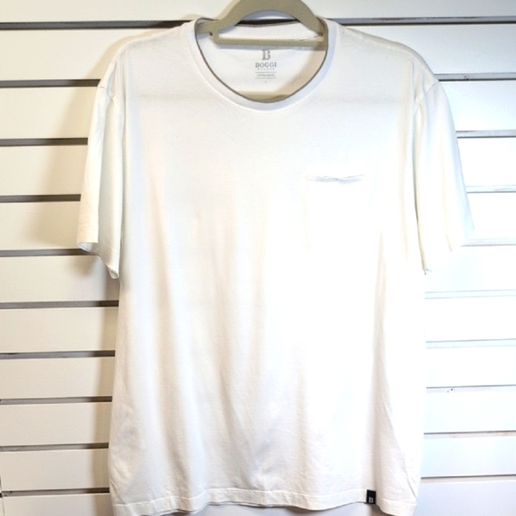 Boggi Milan Mens White T-shirt With Accented Collar Size L EUC - Picture 1 of 8